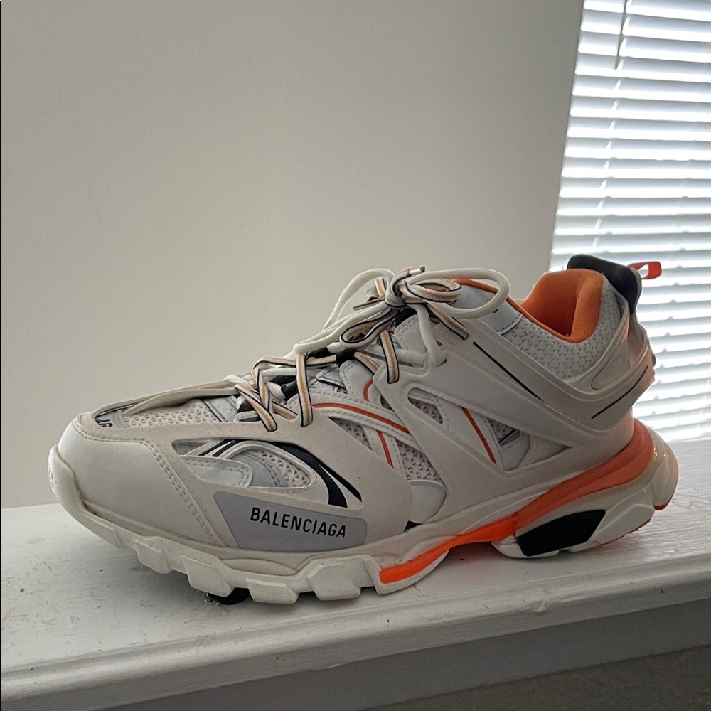 Balenciaga Men's White and Orange Athletic Shoes